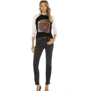 We The Free Free People Faded Black Cuffed Slim Boyfriend Jeans Size 30 raw hem